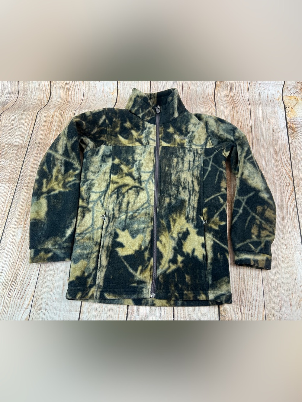 Columbia Fleece Jacket Full Zip Camo Fleece Hunting Jacket Youth Medium 10/12